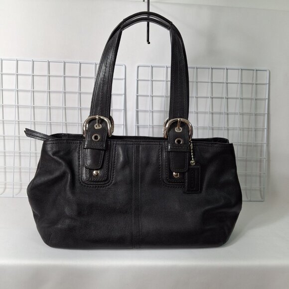 Coach "Soho" Black Soft Leather Buckle Satchel Top Handle Zippered Shoulder Bag - Picture 1 of 15